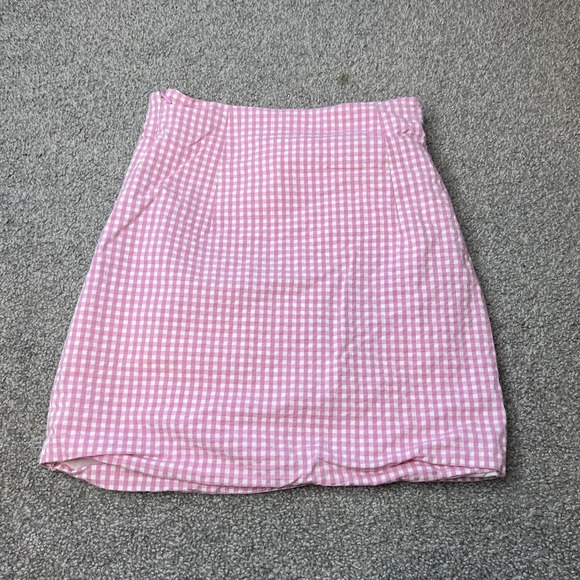 Zara Skirt Womens Small Pink Gingham Check Wrap Asymmetric Mini Lined High Waist - Picture 12 of 14